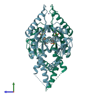 PDB entry 3iqw coloured by chain, side view.