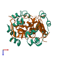 Hetero dodecameric assembly 1 of PDB entry 3ir0 coloured by chemically distinct molecules, top view.