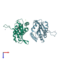 PDB entry 3ir2 coloured by chain, top view.