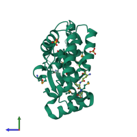 PDB entry 3ir4 coloured by chain, side view.