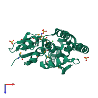 PDB entry 3ir4 coloured by chain, top view.