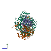 PDB entry 3ir6 coloured by chain, side view.