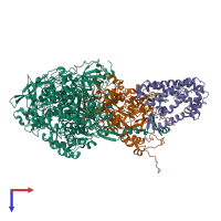 PDB entry 3ir6 coloured by chain, top view.