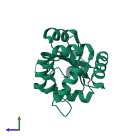 PDB entry 3ira coloured by chain, side view.