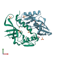 PDB entry 3irb coloured by chain, front view.