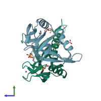 PDB entry 3irb coloured by chain, side view.