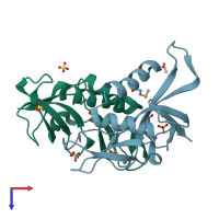 PDB entry 3irb coloured by chain, top view.