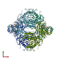 PDB entry 3irn coloured by chain, front view.