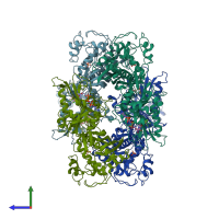PDB entry 3irn coloured by chain, side view.