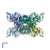 PDB entry 3irn coloured by chain, top view.