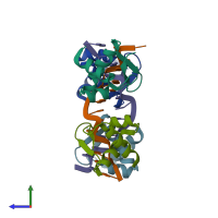 PDB entry 3irq coloured by chain, side view.