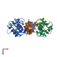 PDB entry 3irr coloured by chain, top view.