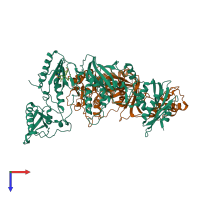 PDB entry 3irx coloured by chain, top view.
