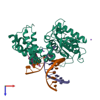 PDB entry 3isb coloured by chain, top view.