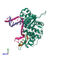 PDB entry 3isc coloured by chain, side view.