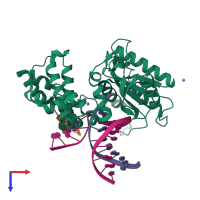 PDB entry 3isc coloured by chain, top view.