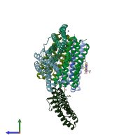 PDB entry 3isf coloured by chain, side view.