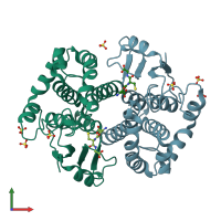 PDB entry 3iso coloured by chain, front view.