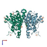 PDB entry 3iso coloured by chain, top view.