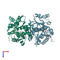PDB entry 3ist coloured by chain, top view.