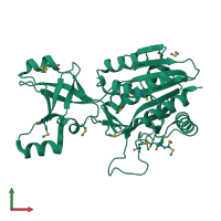 PDB entry 3isx coloured by chain, front view.