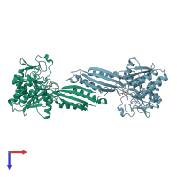 PDB entry 3isz coloured by chain, top view.