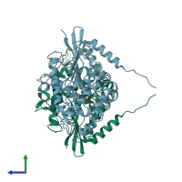 PDB entry 3it3 coloured by chain, side view.