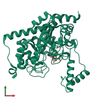 PDB entry 3itc coloured by chain, front view.