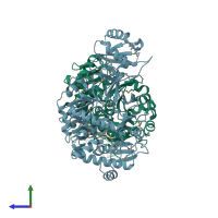 PDB entry 3ite coloured by chain, side view.