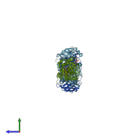 PDB entry 3itj coloured by chain, side view.