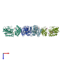 PDB entry 3itj coloured by chain, top view.