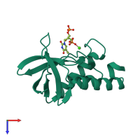 PDB entry 3itp coloured by chain, top view.