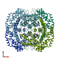 PDB entry 3itt coloured by chain, front view.