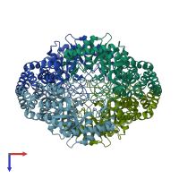 PDB entry 3itt coloured by chain, top view.