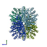 PDB entry 3itx coloured by chain, side view.