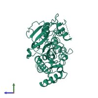 PDB entry 3iu0 coloured by chain, side view.