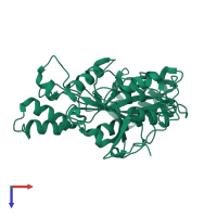 PDB entry 3iu0 coloured by chain, top view.