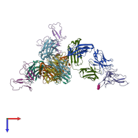 PDB entry 3iu3 coloured by chain, top view.