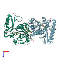 PDB entry 3iue coloured by chain, top view.
