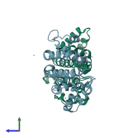 PDB entry 3iug coloured by chain, side view.