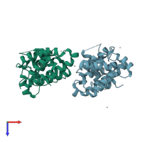 PDB entry 3iug coloured by chain, top view.