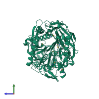 PDB entry 3iuj coloured by chain, side view.