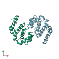 PDB entry 3iuo coloured by chain, front view.