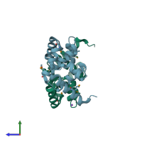 PDB entry 3iuo coloured by chain, side view.