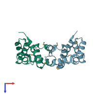 PDB entry 3iuo coloured by chain, top view.