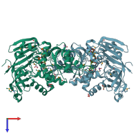 PDB entry 3iup coloured by chain, top view.