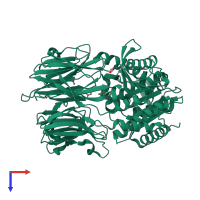 Monomeric assembly 1 of PDB entry 3iuq coloured by chemically distinct molecules, top view.
