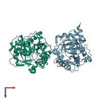 PDB entry 3ius coloured by chain, top view.