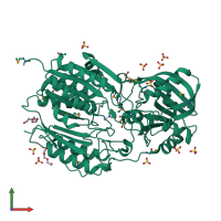 PDB entry 3iuu coloured by chain, front view.