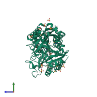 PDB entry 3iuu coloured by chain, side view.